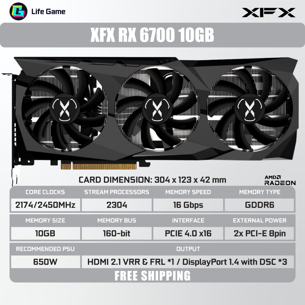 Used XFX RX 6700 10GB GDDR6 AMD Graphic Graphics Card grafik cards ...