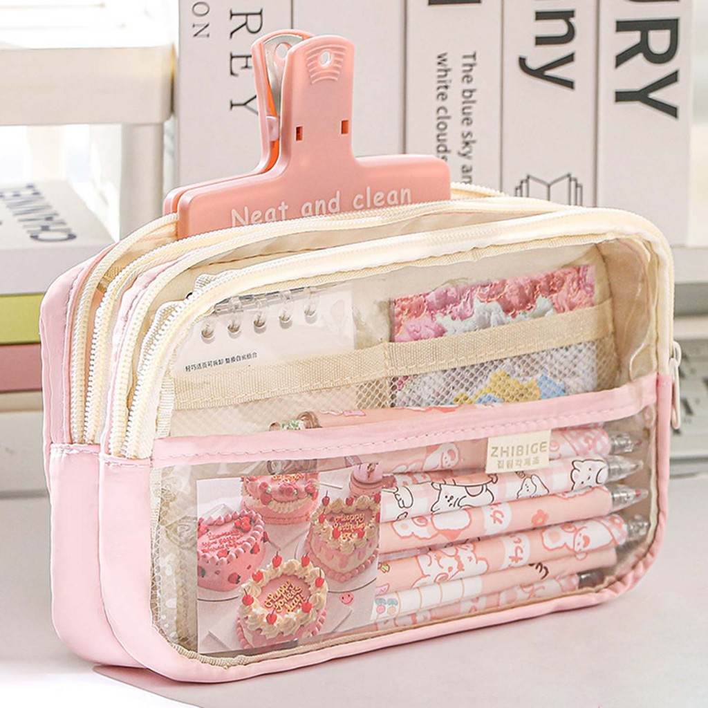1 Pc Simple Clear PVC Foldable Zippered Stationery Box/ Big Capacity ...