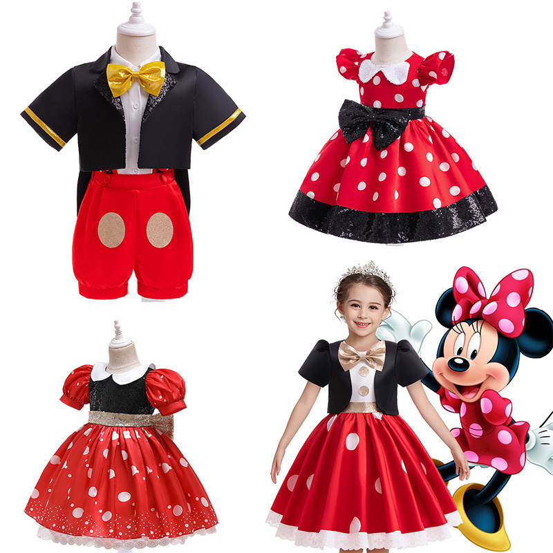 Disney Mickey Mouse Dress for Girls Minnie Cartoon Clothes Headband ...
