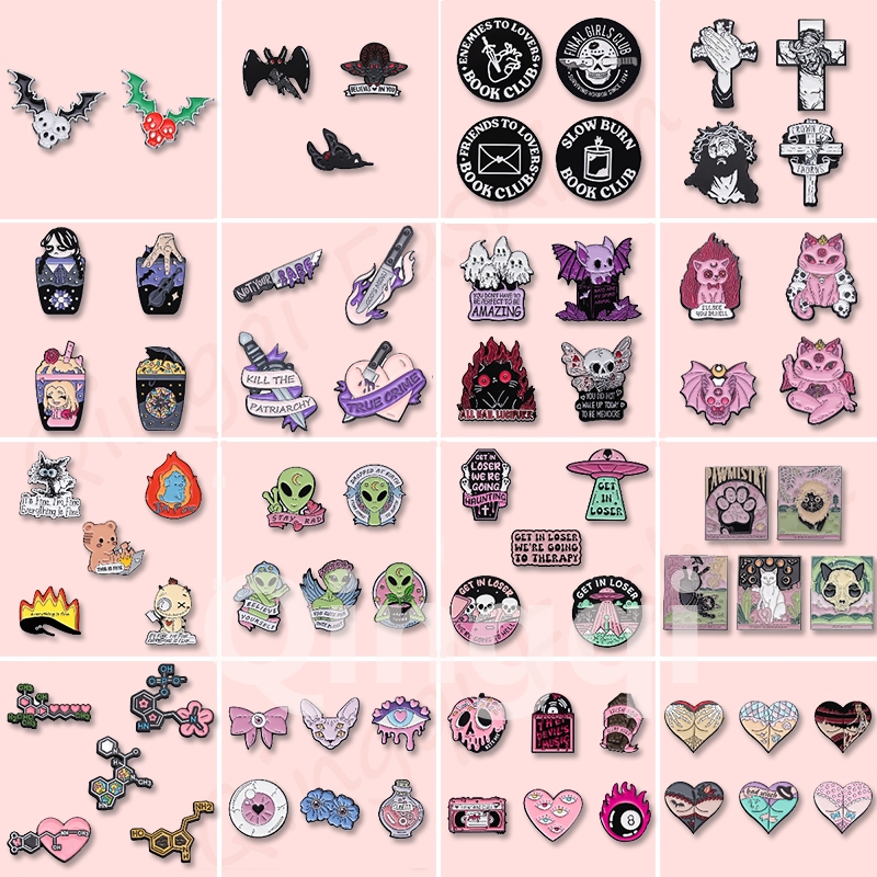 2-6pcs/set Punk Enamel Pins Set Magic Cats Horror Mothman Skull ...