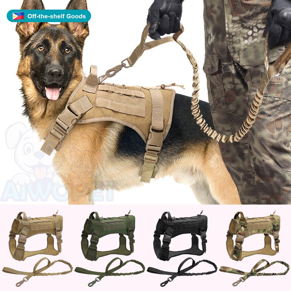 AIWO K9 Tactical Military Vest Pet Outdoor Training Vest Dog Harness and Leash Set With Collar for Medium Large Dogs German Shepherd Shopee Philippines