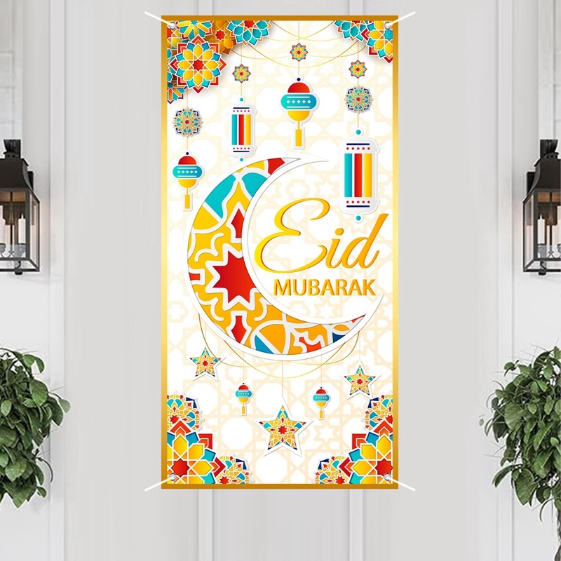 120*60cm Eid White Moon Hanging Flag Ramadan MUBARAK Door Banner Eid ...