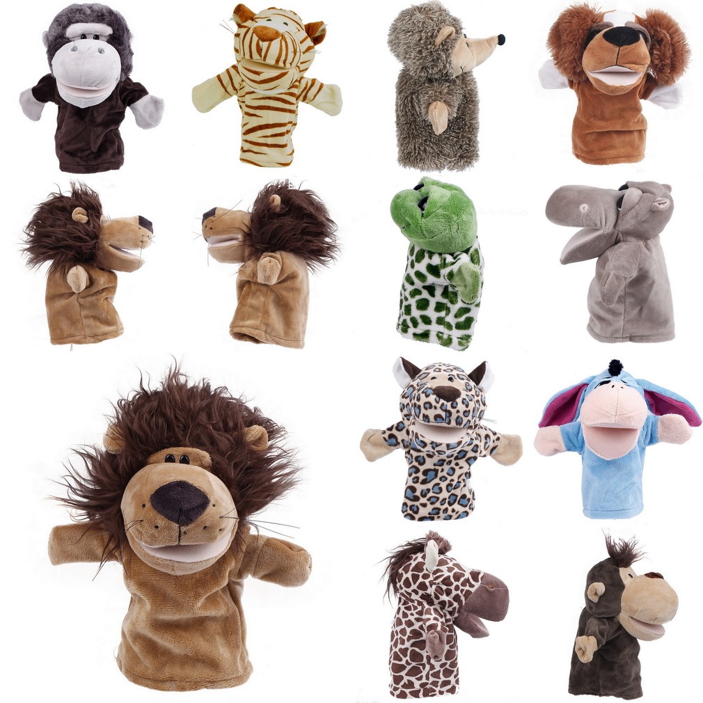 Animal Hand Puppets Premium Quality with Movable Open Mouths, 25cm