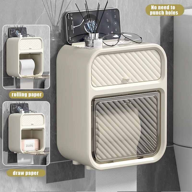 Wall Mounted Bathroom Tissue Holder, No Punch Waterproof Bathroom ...