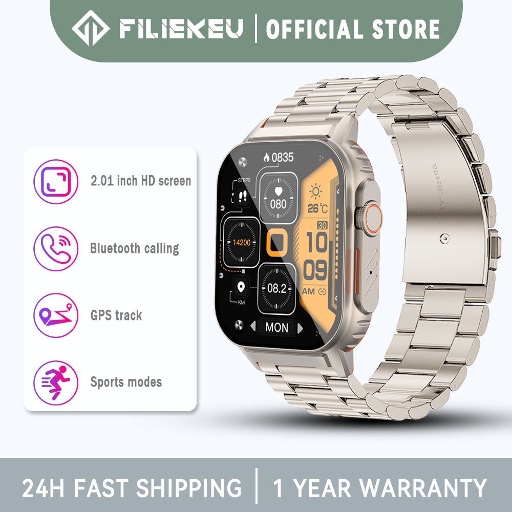 FILIEKEU smart watch for men bluetooth call HRV blood sugar waterproof  fitness tracker music control orange silicone smartwatch