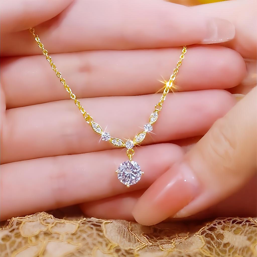 Diamond Titanium Steel Necklace Electroplating k Gold Sparkling