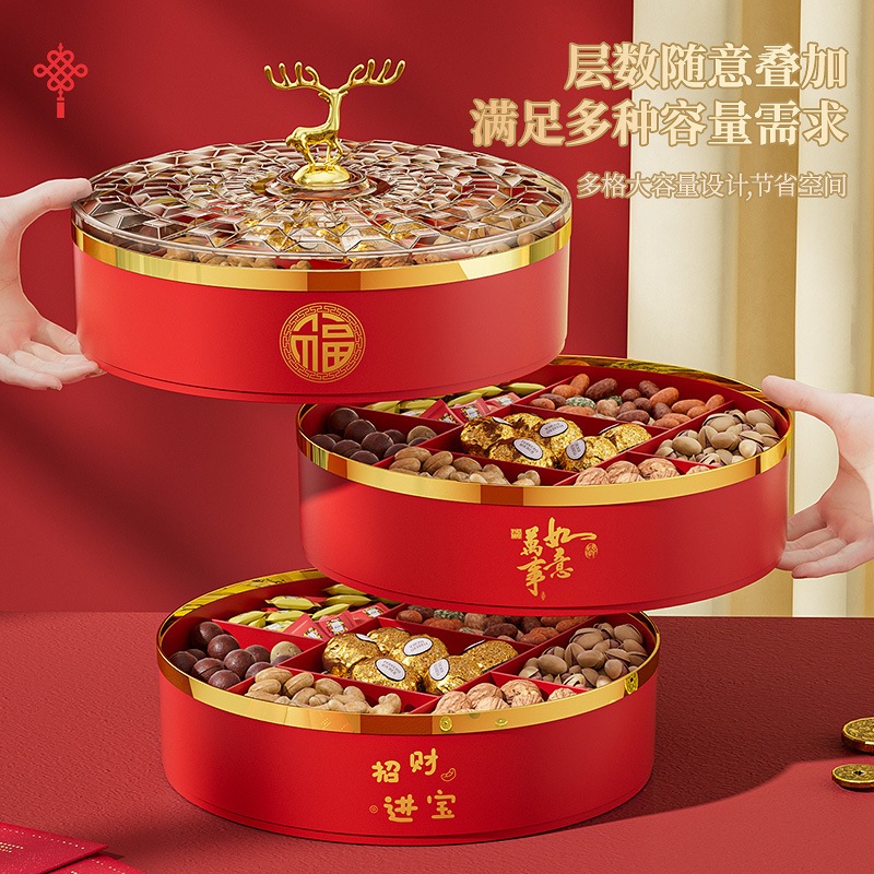 Chinese Spring Festival Candy Storage Box 2023 New Year Snacks Organizer  with Cover Fruit Nuts Tray Rabbit Year Desktop Decor