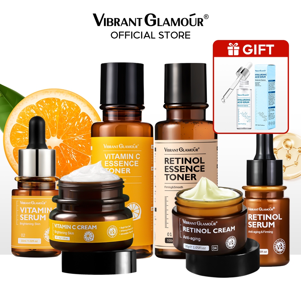 VIBRANT GLAMOUR Retinol Vitamin C Face Cream Serum Essence Toner Set VC