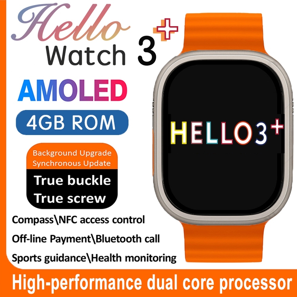 Hello Watch 3 Amoled Smart Watch Men hello 3 Plus 49mm 1 1 Series 8 Wireless Charging Compass Bluetooth Call 4GB Local Music Smartwatch