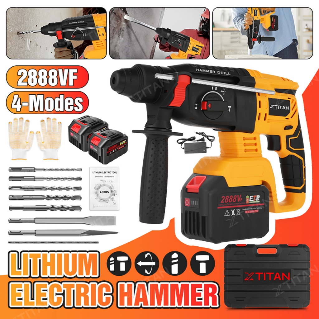 【5 Year Warranty】xtitan 2888vf Lithium Battery Hammer Drill Cordless 