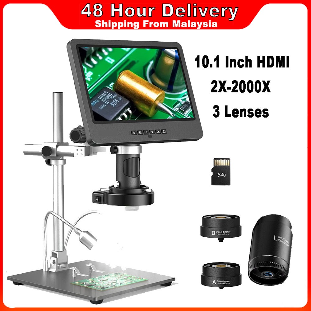 DM602 Pro 10.1 Inch HDMI Digital Microscope 2000X, Upgraded Pro Boom ...