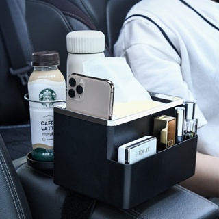 1pc Multifunctional Car Armrest Box Tissue Box With Two Cup Holders,  Creative Universal Car Center Console Armrest Box Tissue Box Storage Cup  Holder, Convenient Storage Suitable For Single-door Armrest Box In Car