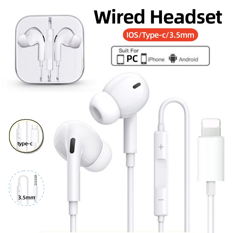Wired Headphone Stereo Music earphone with Microphone for iOS Android ...
