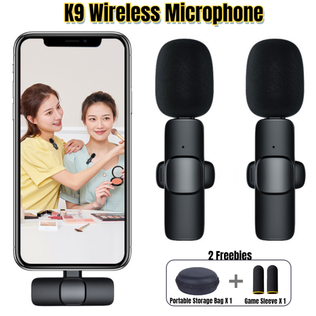 K9 Wireless Microphone for iphone,for ipad,Android Phone,Mini Wireless  Clip-on Microphones for Video Recording,Live Broadcast,Interview,  Vlog,Online