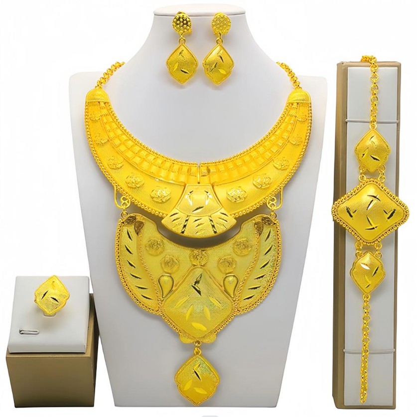 Dubai Gold Color Jewelry Set Wedding African Indian Ethiopian Bridal ...