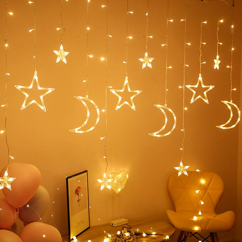 3.5M Star Moon LED Curtain Garland String Light EID Mubarak Ramadan ...