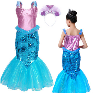 Girls Cosplay Cartoon Costume Ariel Mermaid Dress Kids Summer Ariel Mermaid  Princess Dress Up Children Birthday Party 3D Clothin