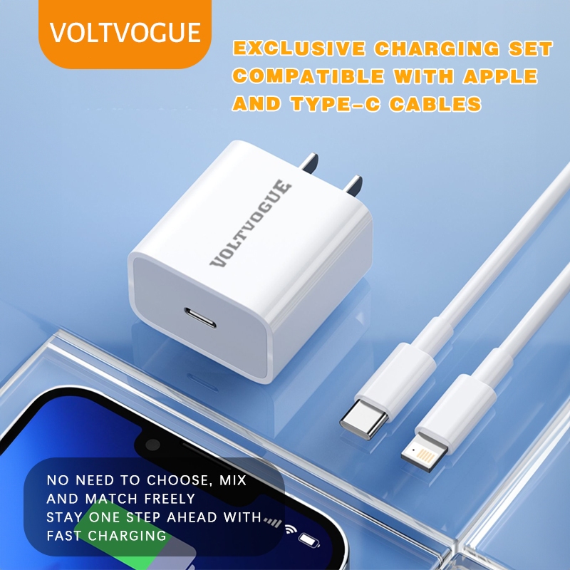 VoltVogue Original 20W Fast Charger Adaptor With 1M Cable Fast