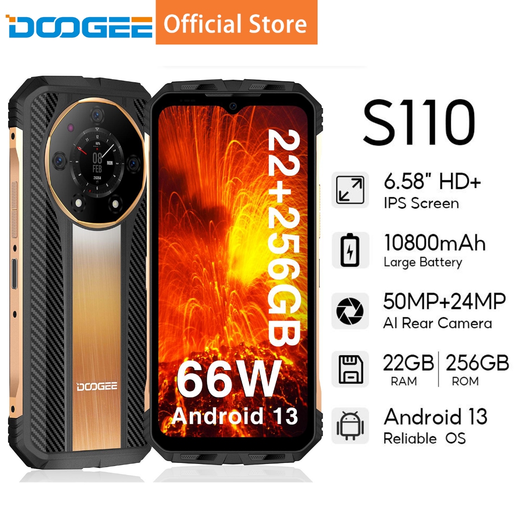 DOOGEE S110 4G Rugged Smartphone 22GB+256GB 10800mAh Android 13 IP68 Cell  Phone
