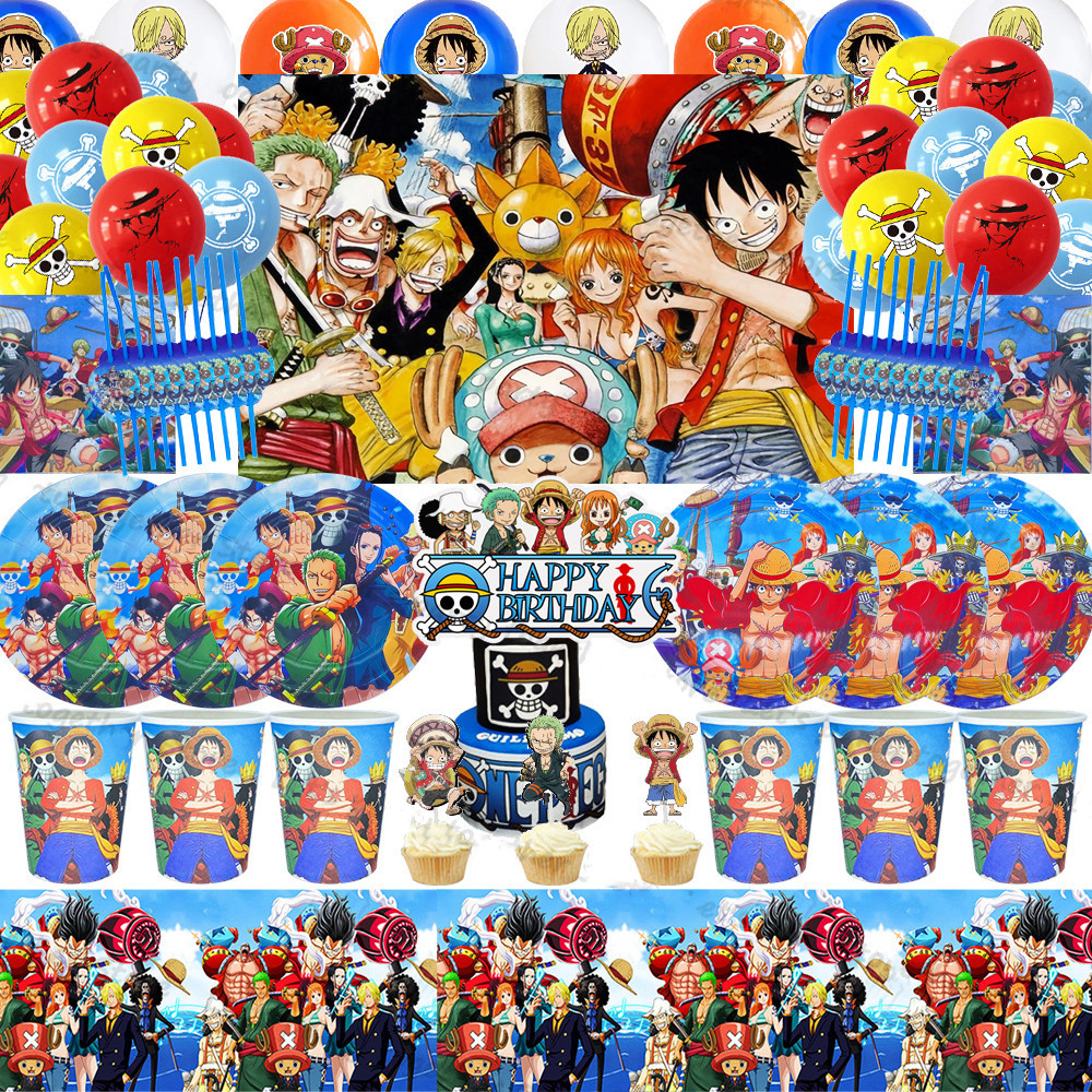 One Piece Birthday Decoration Paper Tableware Cups Plates Forks Napkins ...