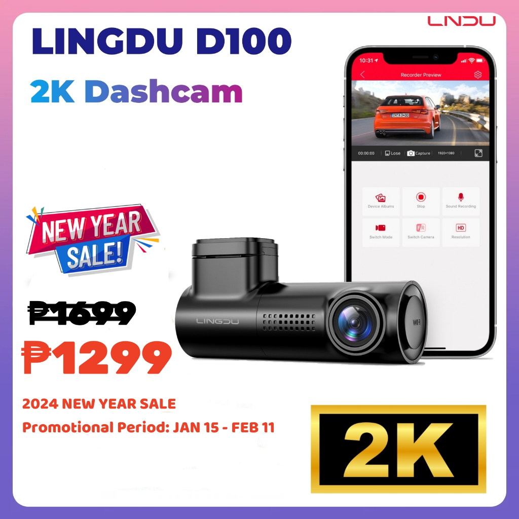 LINGDU D100 2K Dashcam 1440p Car Recorder WDR WiFi GPS App Control Dash ...