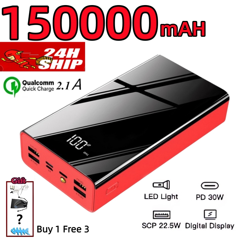 power bank 150000mAH powerbank type c with led light 2 Input 4 Output ...