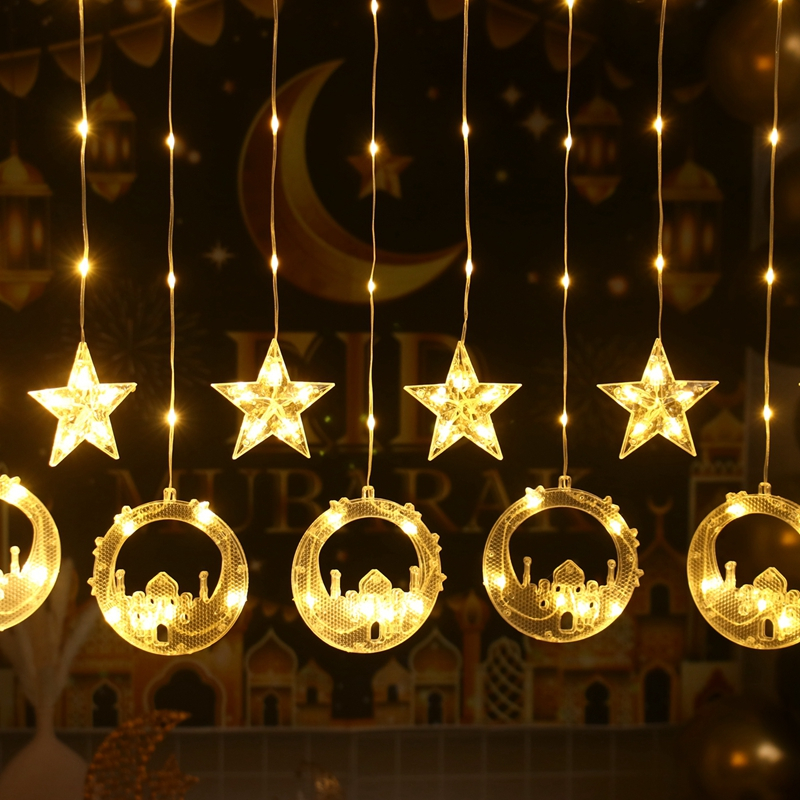 3 Meters EID Mubarak Moon Star Curtain String Light Ramadan Garland ...