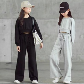 Cheap Girl Sports Suit Kids Hoodie + Wide Leg Pants 2pcs Girls Long Sleeve  Cardigan Kids Casual Streetwear Teenage Girl Clothes