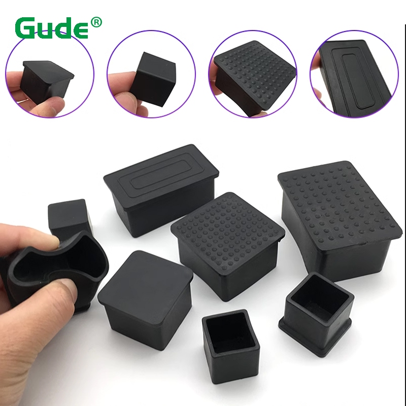 Black Square Chair Table Feet Cover Rectangle Steel Pipe End Stopper ...