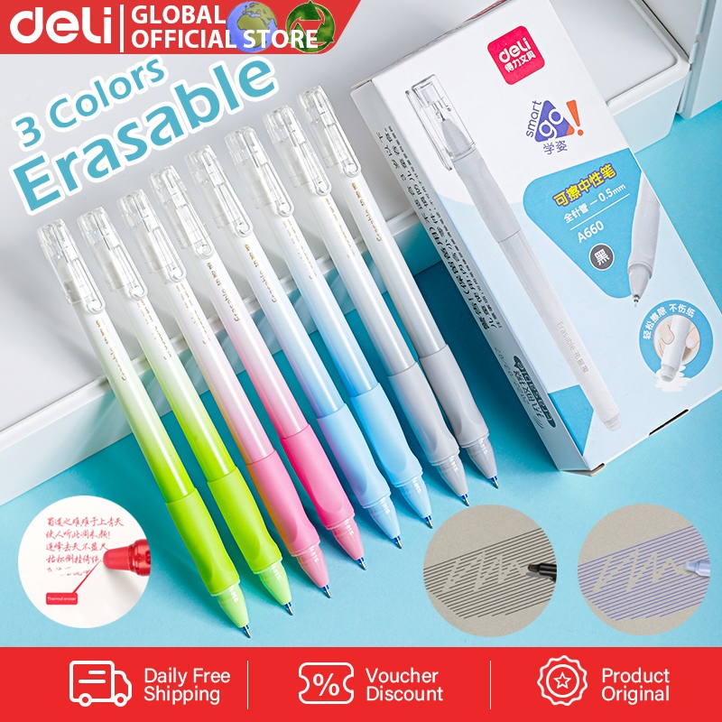 Deli Erasable Press Pen 3Colors Erasable Gel Pen 0.5mm Ballpen ST Head ...