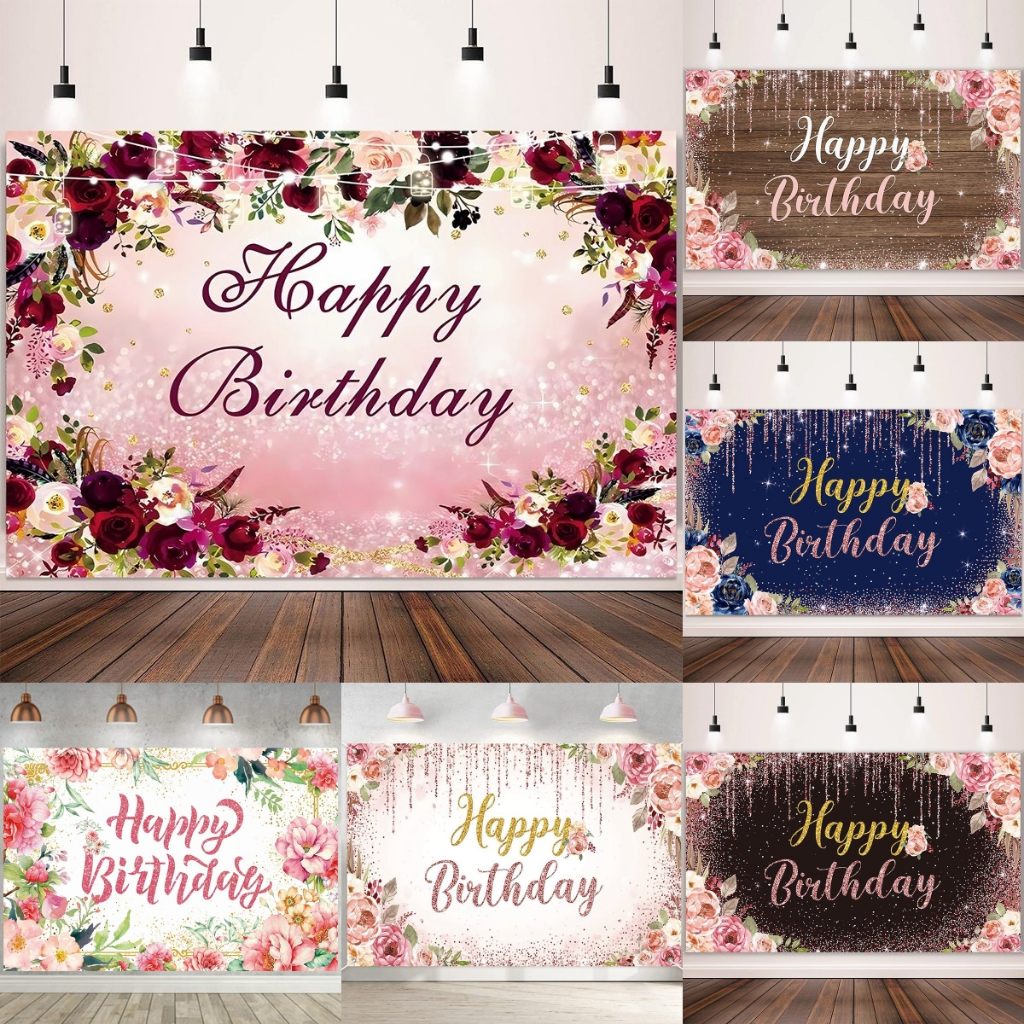 150*100cm Flower Birthday Backdrop Pink Banner Party Decorations Birthday Polyester Background
