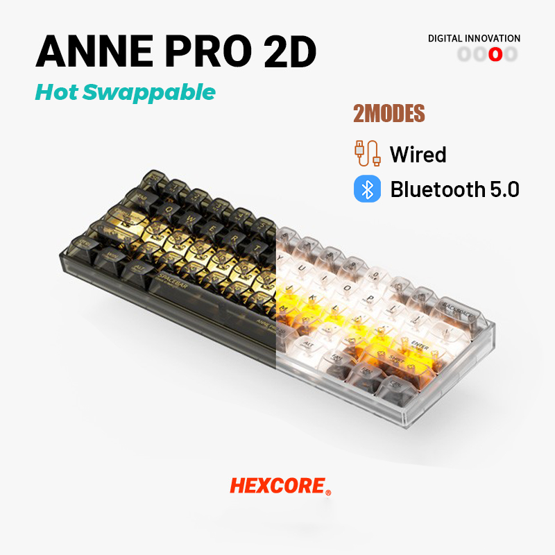HEXCORE Anne PRO 2D 60% Mechanical Keyboard, Bluetooth & Wired ...