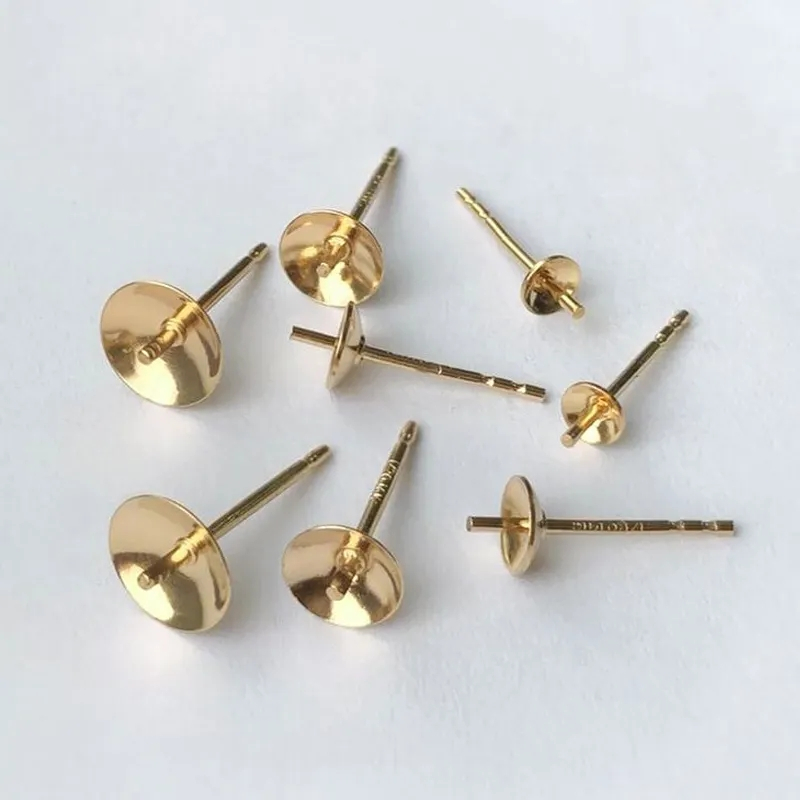 14K Gold Filled Stud Earrings Findings Pearl Round Mounting Pearl Inlay ...