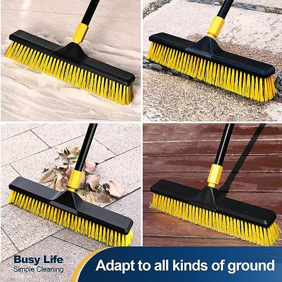 Yocada 18 Inch Push Broom Heavy Duty Outdoor Commercial Broom Brush Stiff Bristles For Cleaning 0942