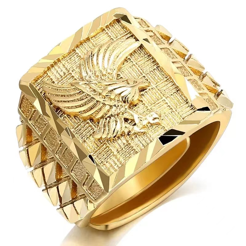 Resizeable Bull Ring for Men Eagles Stainless Steel Gold Plated KUYA ...