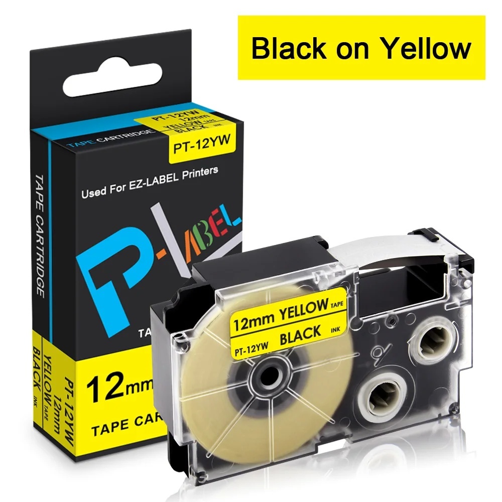 Label It Tape PT-12YW XR-12YW XR12YW 12mm 1/2'' Black on Yellow ...