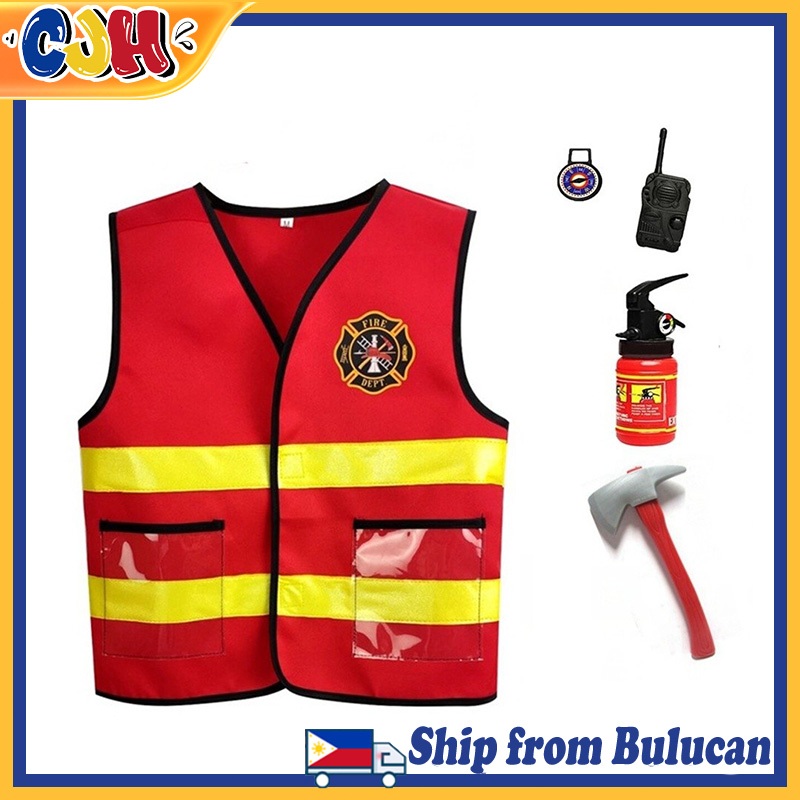 Fireman Vest Career Costume for Kids Boys Girls Halloween Role Play ...