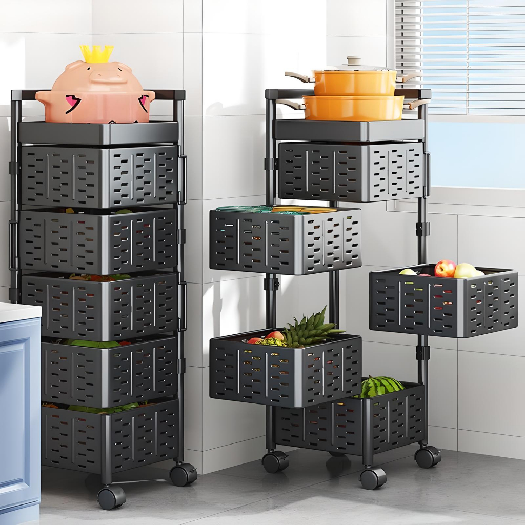 Storage Trolly With Wheel For Kitchen Bathroom Detachable Basket Square ...