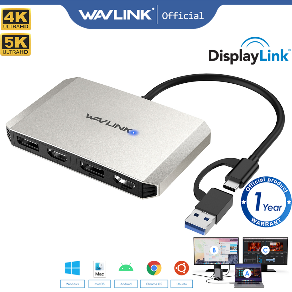 Wavlink USB Adapter With Displaylink USB A TYPE C To 2 Monitor HDMI Or ...