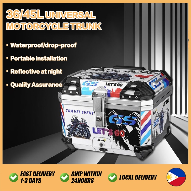 Motorcycle Top Box 36/45L Waterproof Motorcycle Box Motorcycle Trunk Box ABS Material Durable