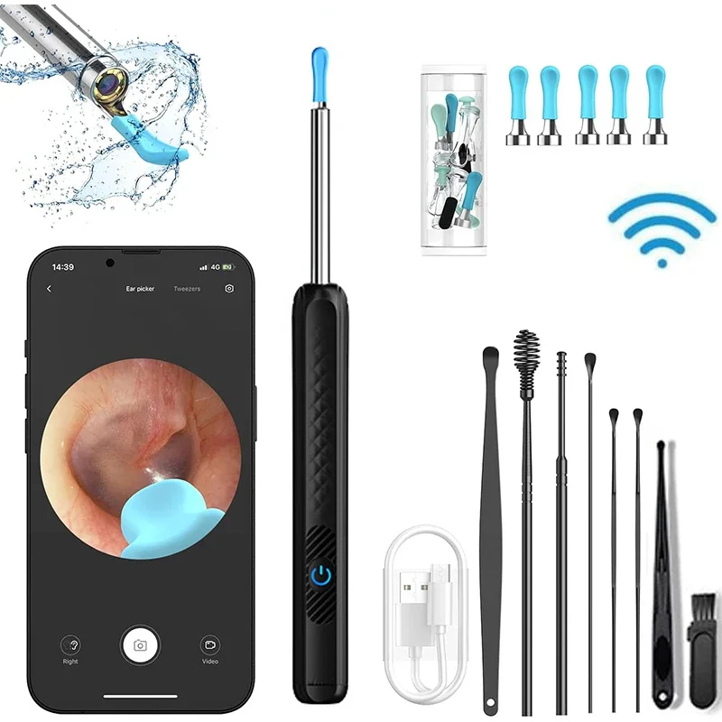Ear Wax Removal with Camera Wireless Ear Cleaner Tool Kit 1080P FHD Ear  Endoscope Otoscope with 6 LED Light Spade Earwax Removal Ear Cleaning Kit  for iPhone iPad & Android Smart Phones (