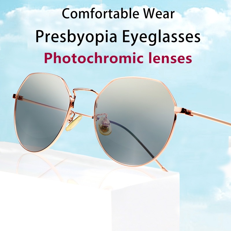 Photochromic Anti Glare Reading Glasses for Women, Spectacles With Gold  Wire Frames Tinted Eyeglasses, Presbyopic Glasses