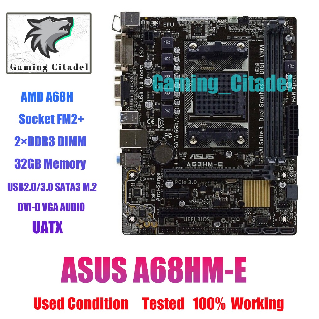 ASUS A68HM-E Motherboard uATX AMD A68H Socket FM2+ DDR3 32GB SATA3 DVI ...