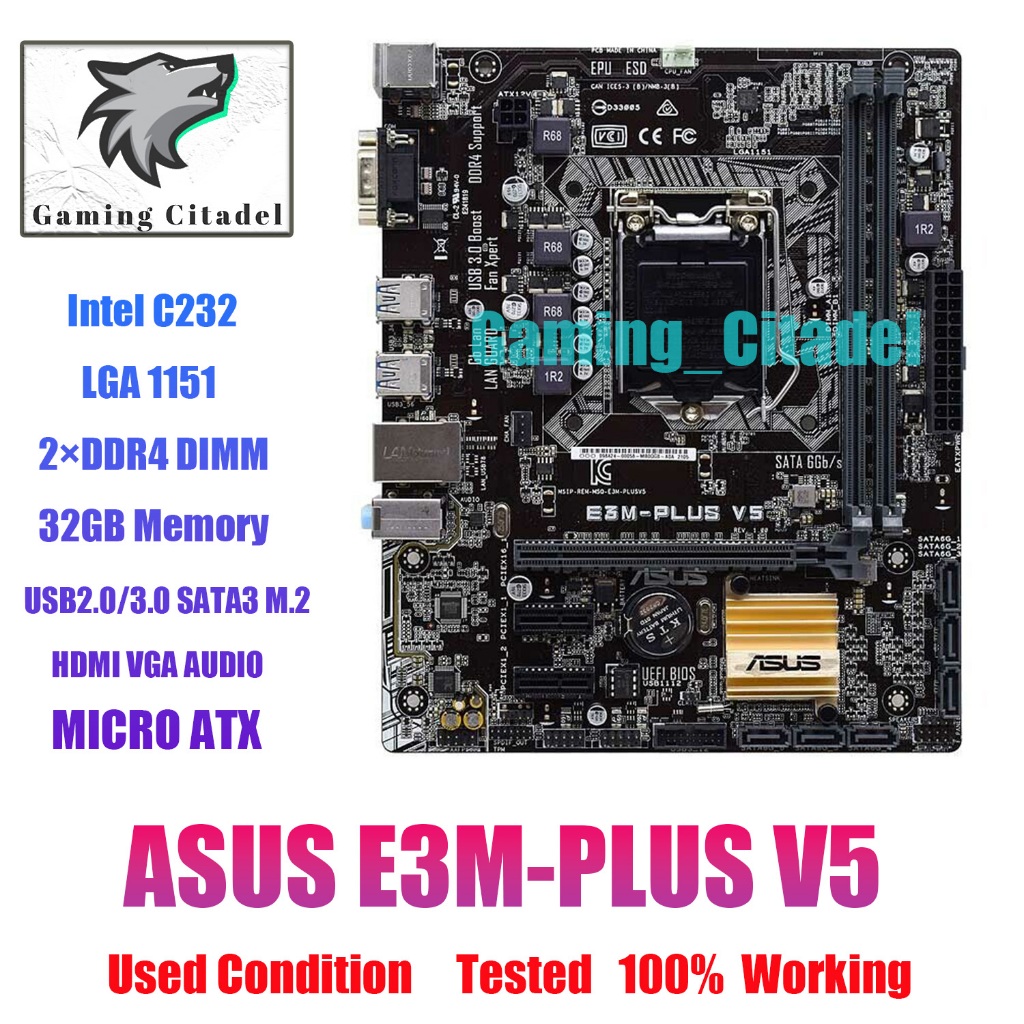 ASUS E3M-PLUS V5 Motherboard M-ATX Intel C232 LGA1151 DDR4 32GB SATA3 ...