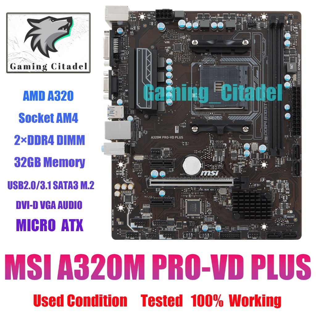 MSI A320M PRO-VD/S Motherboard AMD AM4 DDR4 M-ATX Motherboard Tested ...