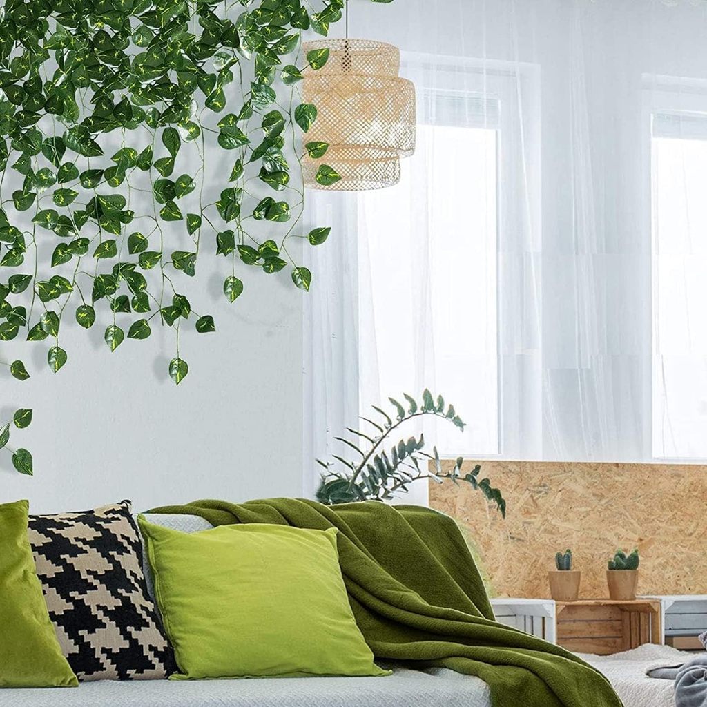 Fake Hanging Plants Vines(8pcs) For Room Decor, Artificial Ivy Greenery Garlands For Home Bedroom Living Aesthetic Kitchen Office Wall