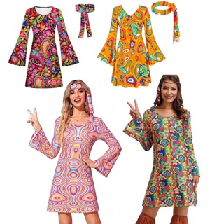 Hippie Jumpsuit Women Carnival Halloween Party Vintage 70s 80s Disco  Clothing Rock Singer Hippies Cosplay Outfit