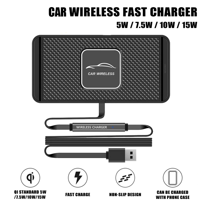 15W Car Wireless Charger Fast Charging Pad Anti-slip Wireless Charging ...
