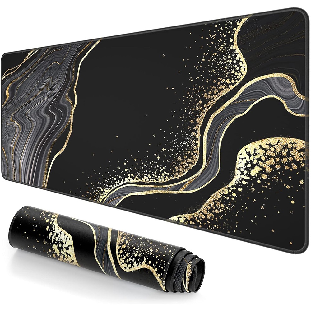 Black Gold River Large Gaming Mouse Pad with Stitched Edges, Non-Slip ...
