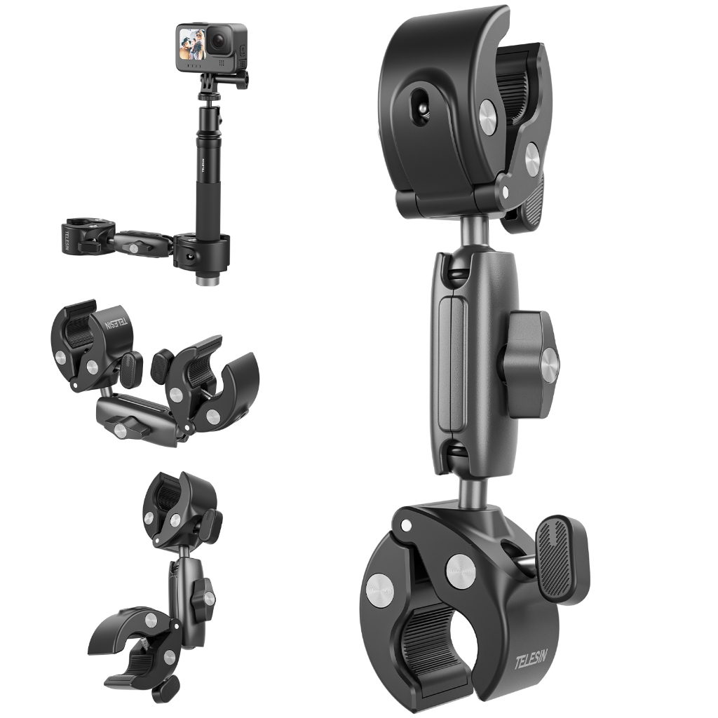 TELESIN Motorcycle Two Claw Camera Holder Mount for Insta360 GoPro Hero ...